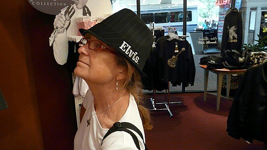 Sally modeling Elvis hat